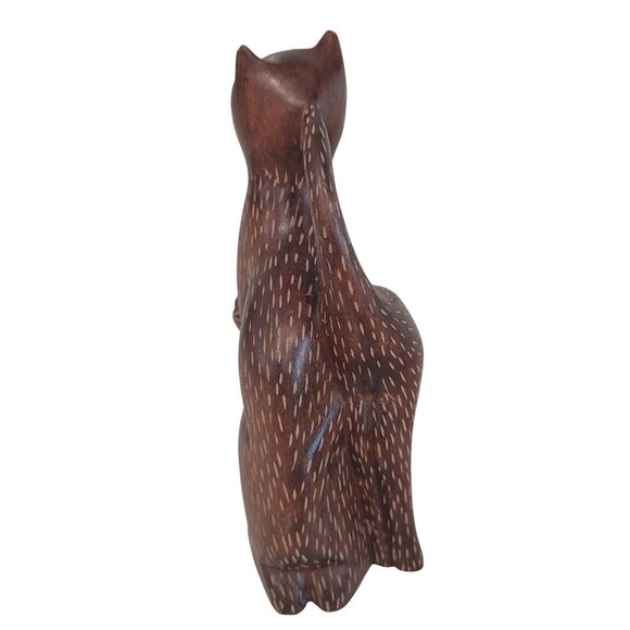 hand made wooden cat figurine 2 kitten cats carved out of wood art decor brown - Picture 5 of 8